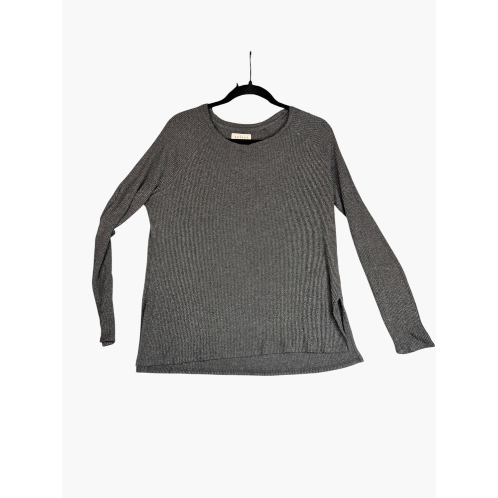 Velvet by Graham & Spencer Charcoal Gray Ribbed Raglan Long Sleeve Top Small
